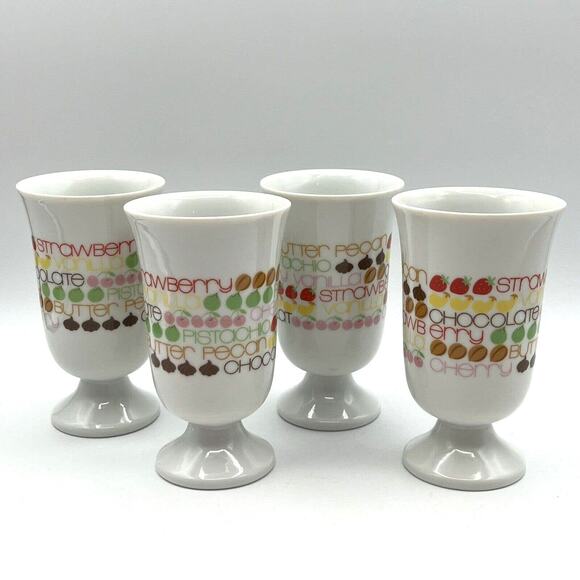 Set 4 Vtg Ice Cream Sundae Cups Pedestal Pastel Japan 1980s Spell Out - Picture 1 of 5